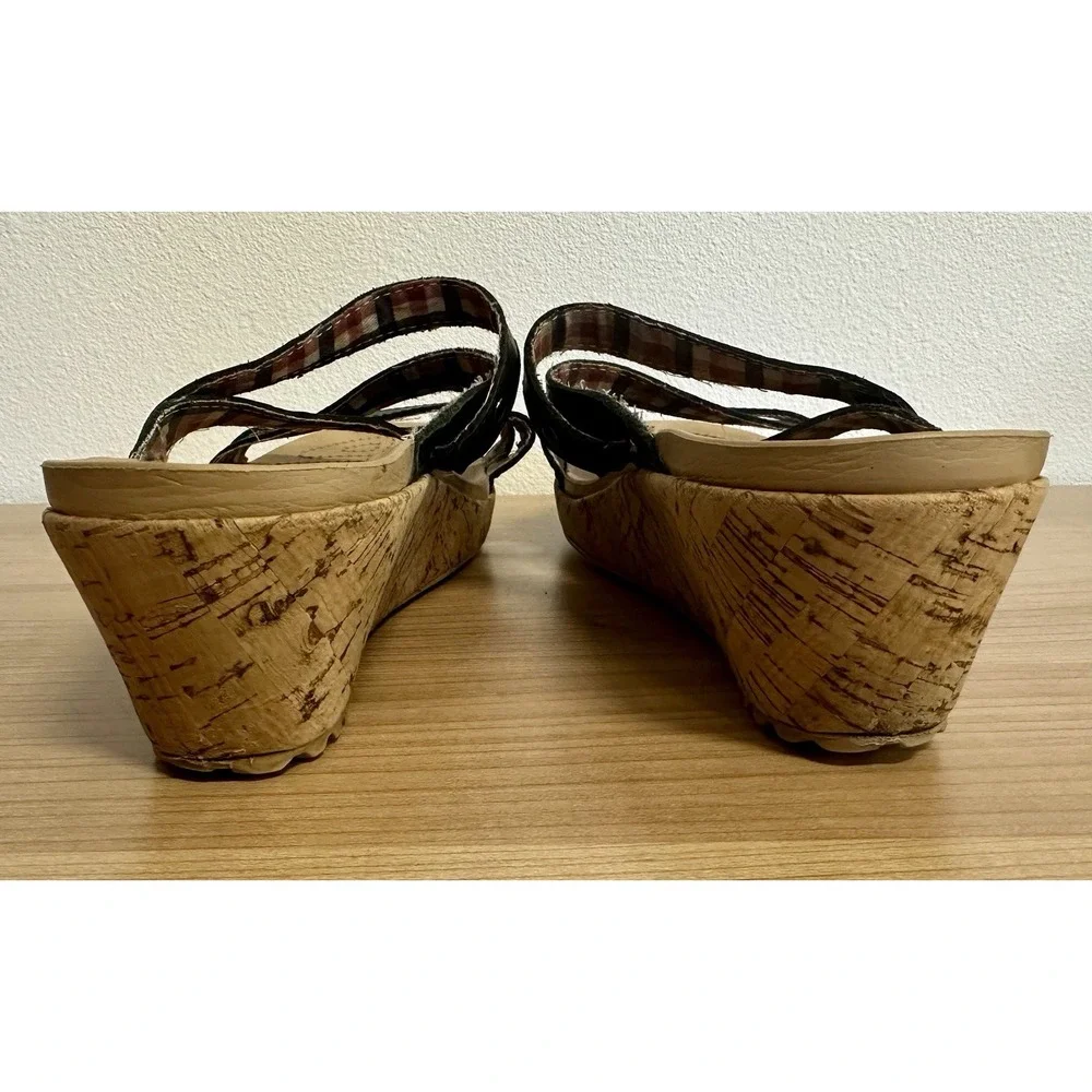 Crocs Shoes A-Leigh Wedge Sandals Womens Size 10 Black Leather Slip On